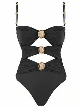 Woman's One Piece Beaded Spaghetti Strap Cut Out Bathing Suit, Swimsuit Size M